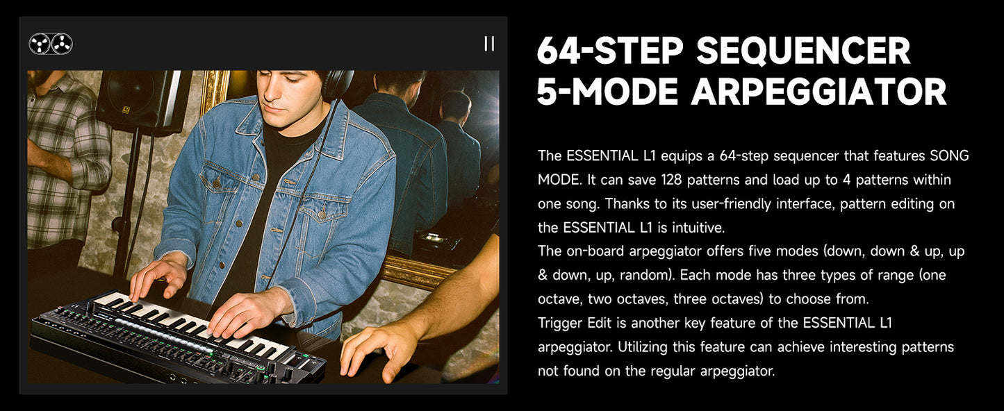 Donner ESSENTIAL L1 Synthesizer with 64-Step Sequencer