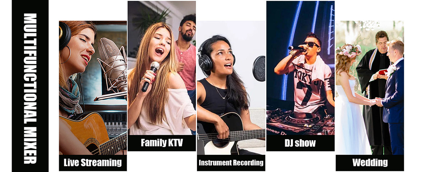 MW-6 6 Channel Professional DJ Audio Mixer, Portable Controller Mixer with DSP 99 Preset Effects for Live Streaming, Podcasting, Family Party (mw-6 white)