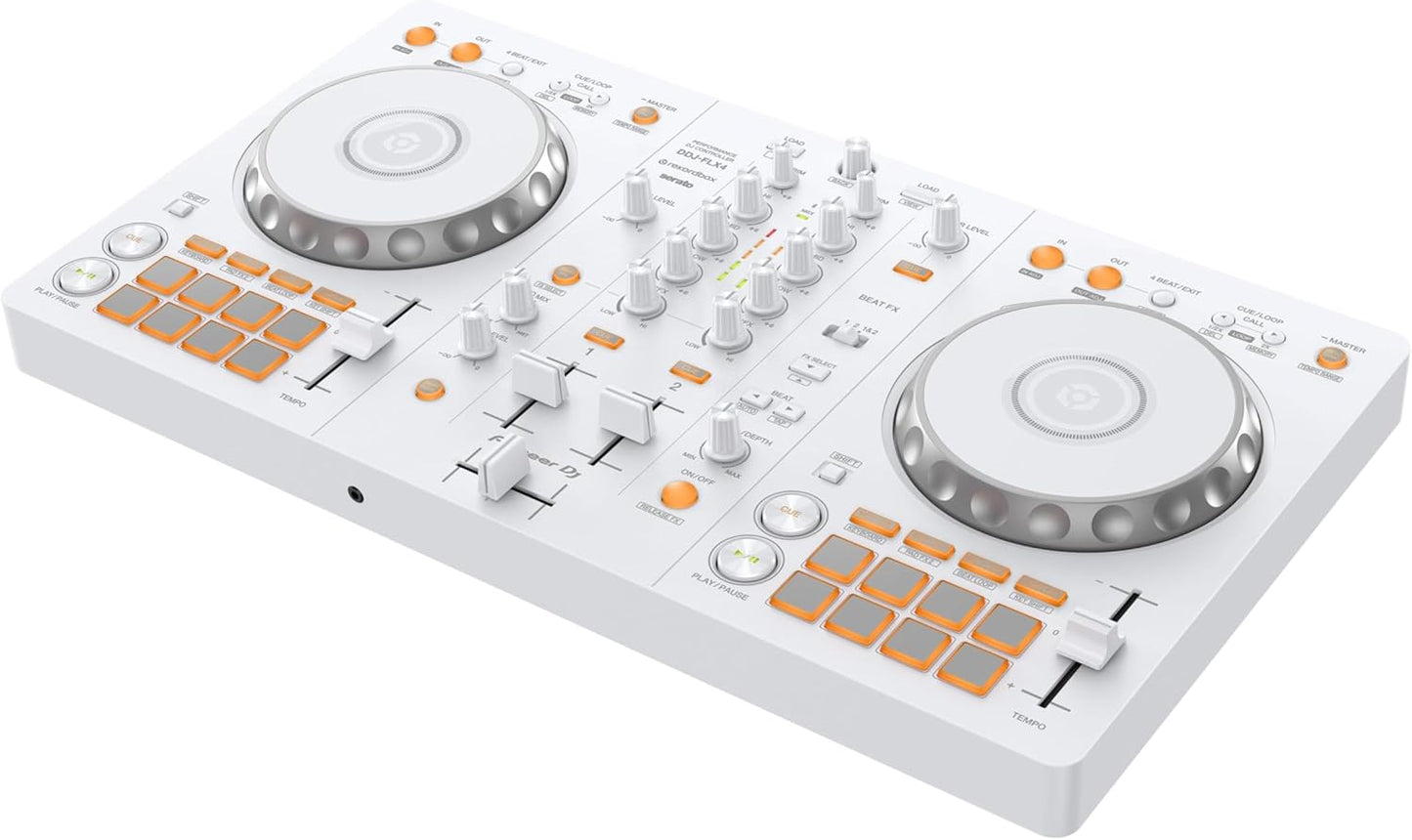 Pioneer DJ DDJ-FLX4 2-deck rekordbox and Serato DJ Controller - White, Limited Edition