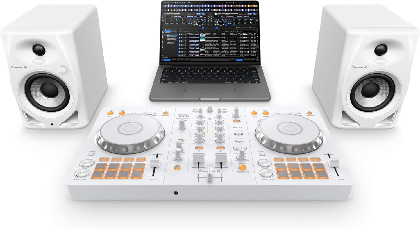 Pioneer DJ DDJ-FLX4 2-deck rekordbox and Serato DJ Controller - White, Limited Edition