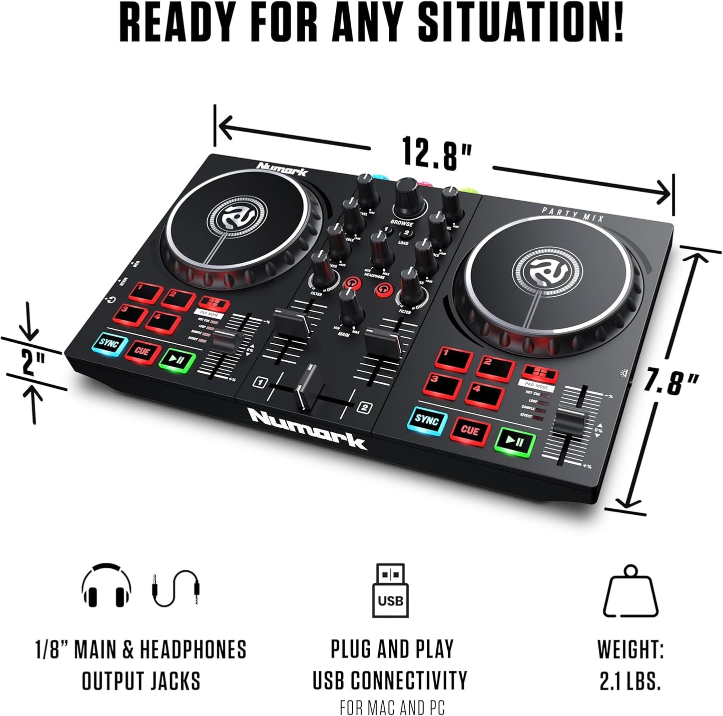 Numark Party Mix DJ Controller with Lights 2 Decks Mixer