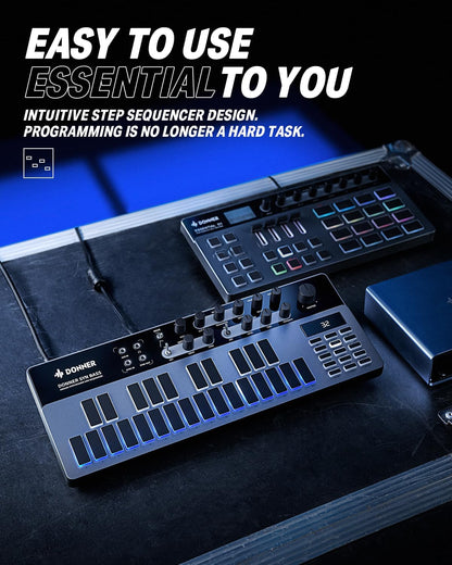 Donner Analog Bass Synthesizer and Sequencer, Donner Essential B1 with Intuitive User Interface.
