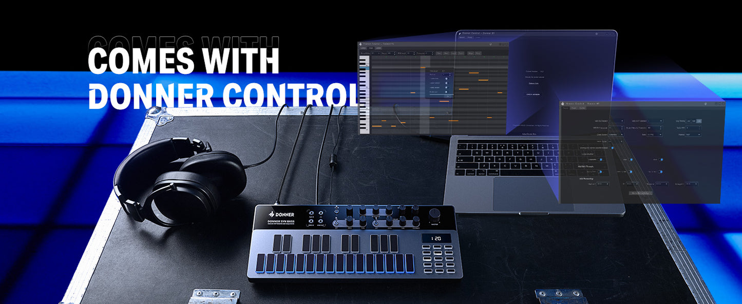 Donner Analog Bass Synthesizer and Sequencer, Donner Essential B1 with Intuitive User Interface.
